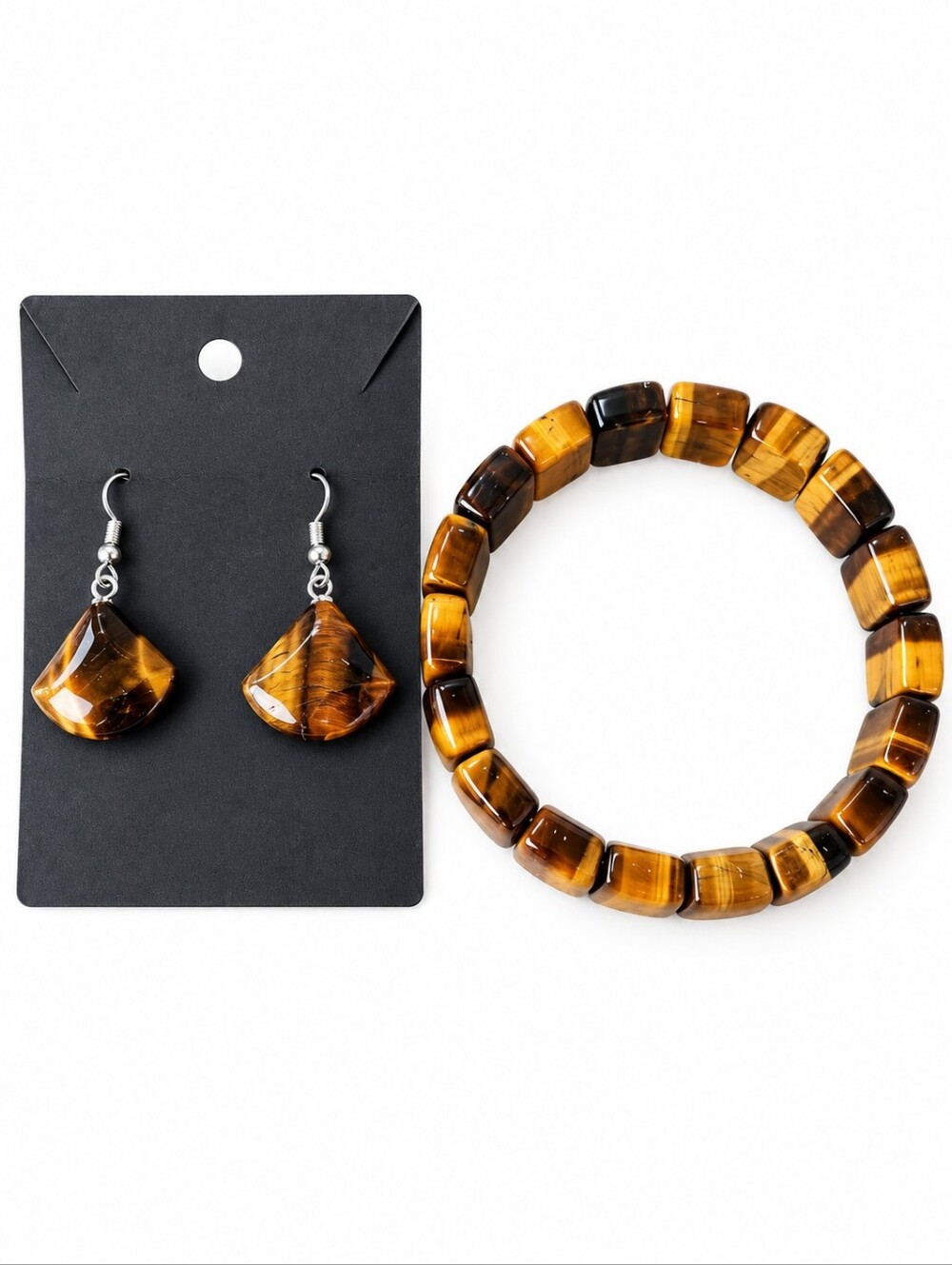 Tiger’s Eye Bracelet & Dangle Earrings Jewelry Set